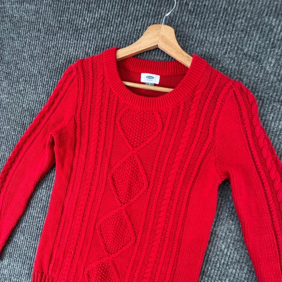 Old Navy Womens M Red Cable Knit Sweater Y2K Scandi Chic Statement Pullover - Picture 1 of 10